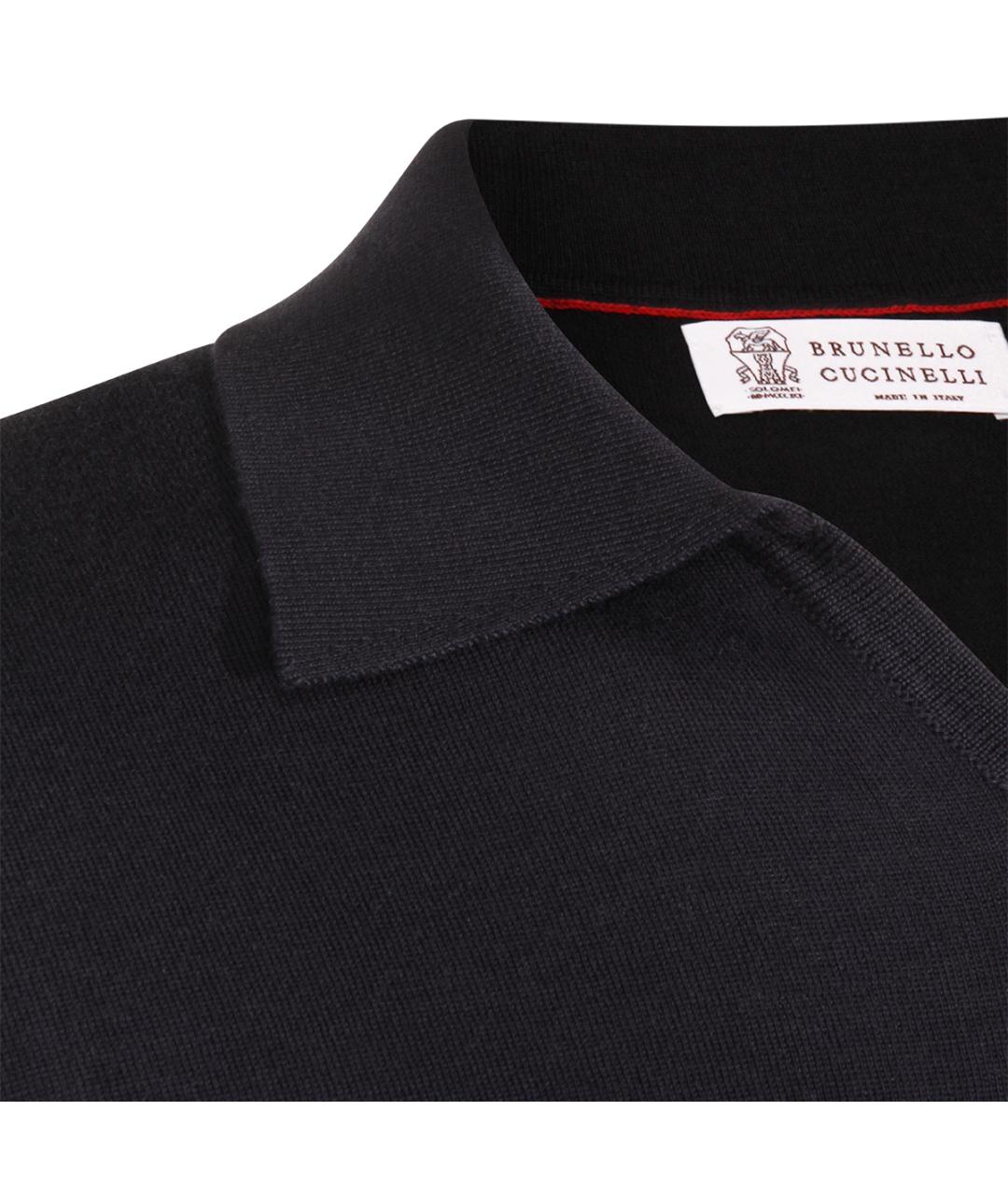 BRUNELLO CUCINELLI Темно-синее хлопковое поло с коротким рукавом, фото 4