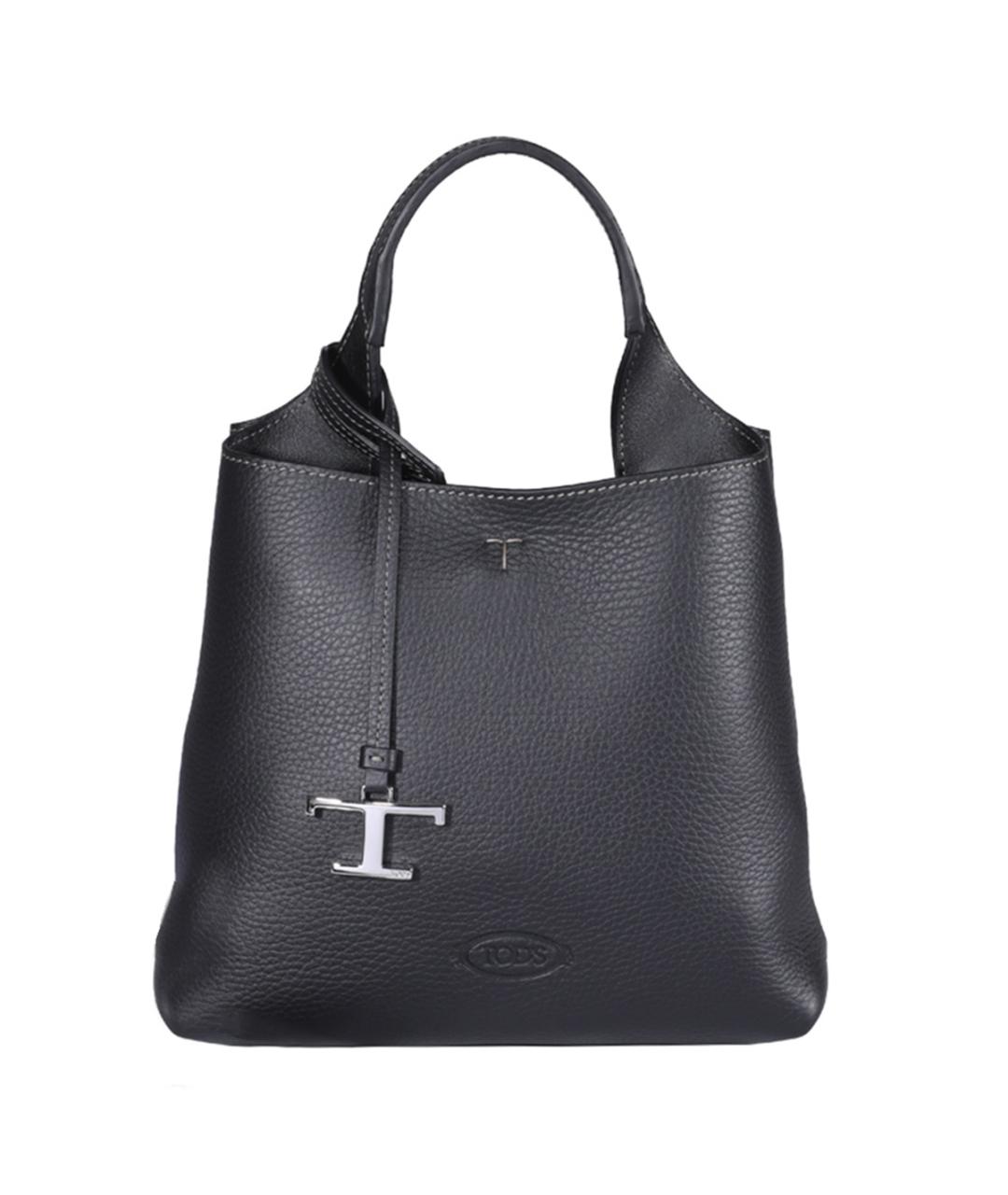 TOD'S Черная кожаная сумка тоут, фото 1