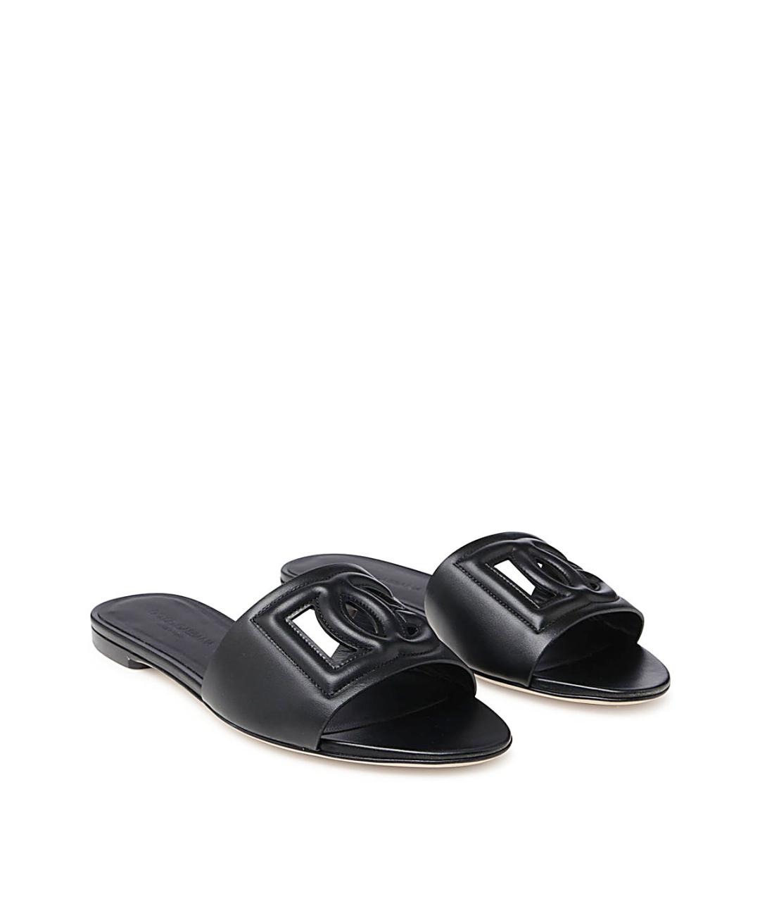 DOLCE&GABBANA Черные кожаные шлепанцы, фото 3