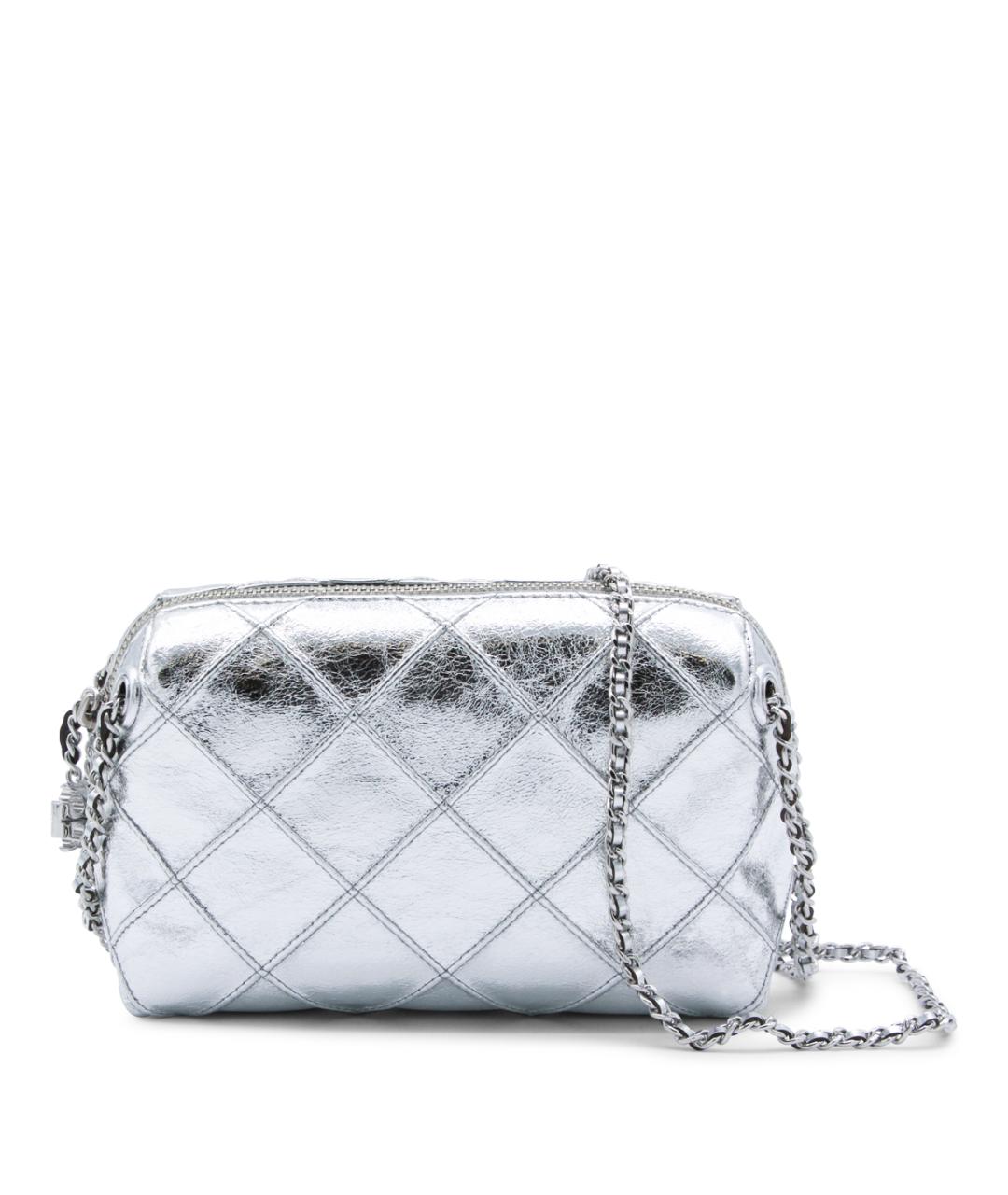 TORY BURCH Серебряная кожаная сумка с короткими ручками, фото 1