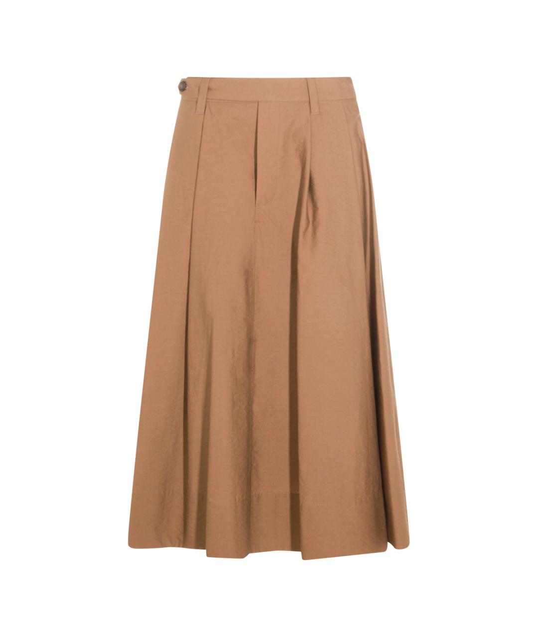 BRUNELLO CUCINELLI Бежевая хлопко-эластановая юбка миди, фото 1
