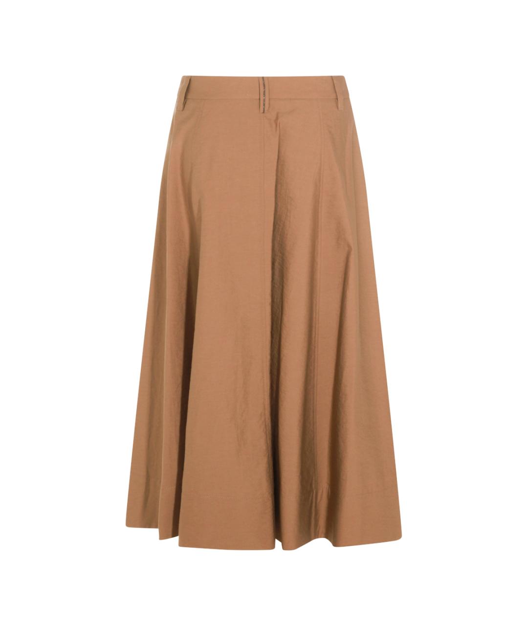 BRUNELLO CUCINELLI Бежевая хлопко-эластановая юбка миди, фото 2