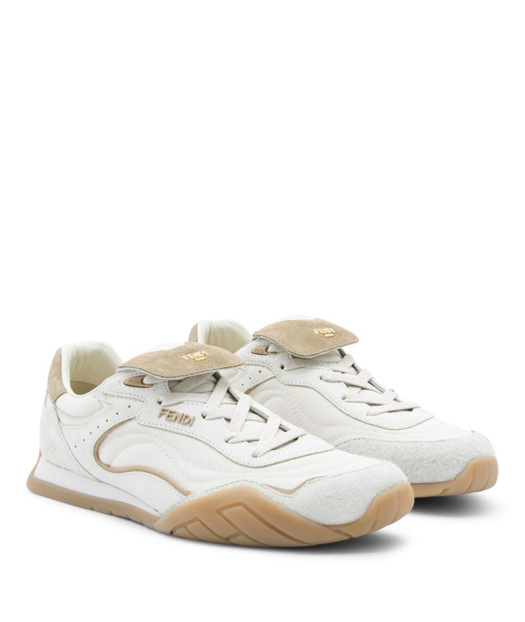 FENDI Бежевые кожаные кроссовки, фото 2
