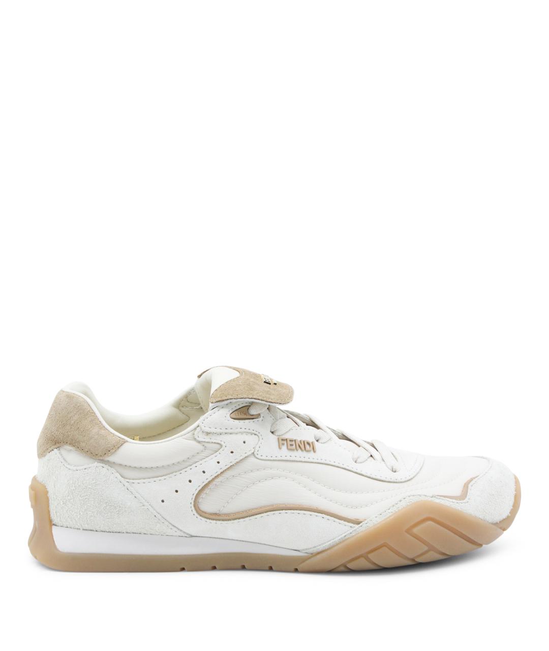 FENDI Бежевые кожаные кроссовки, фото 1