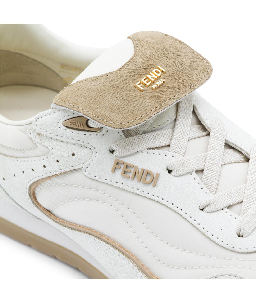 FENDI Бежевые кожаные кроссовки, фото 4