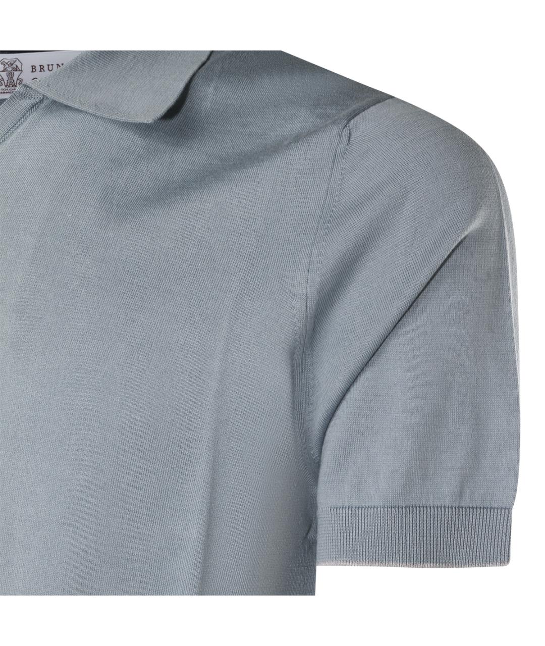 BRUNELLO CUCINELLI Голубое хлопковое поло с коротким рукавом, фото 3