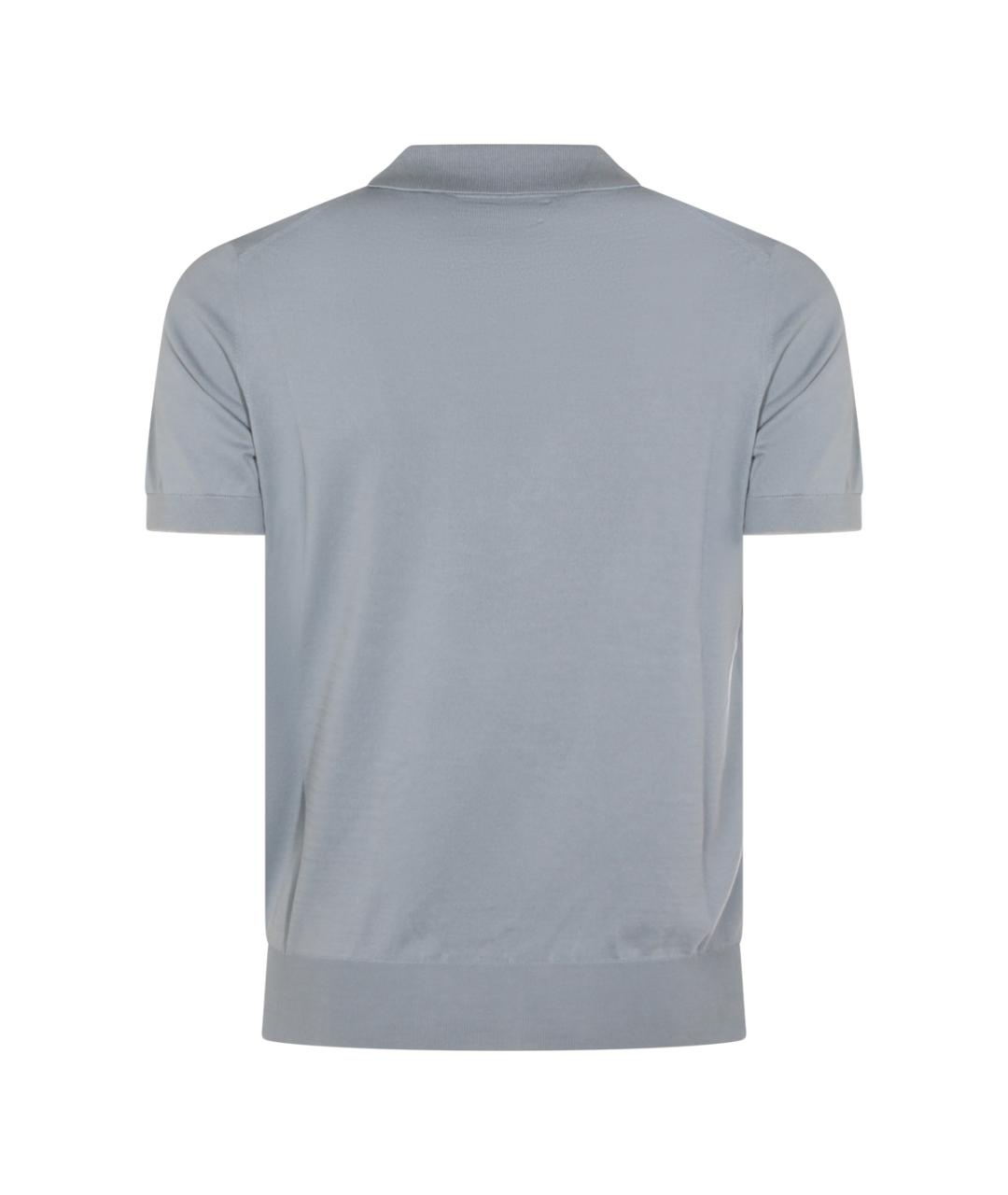 BRUNELLO CUCINELLI Голубое хлопковое поло с коротким рукавом, фото 2