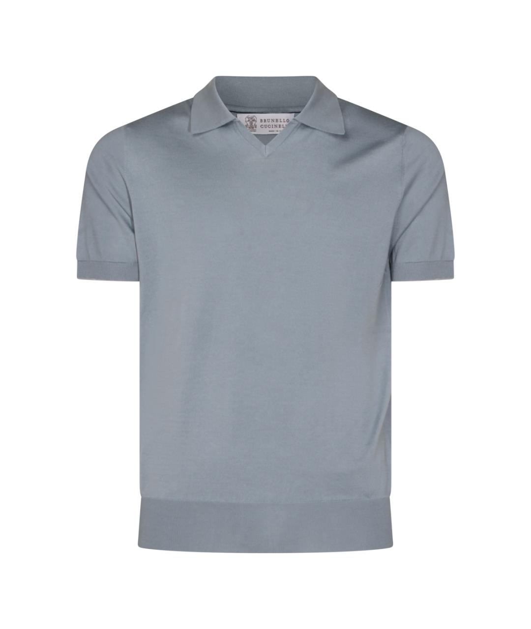 BRUNELLO CUCINELLI Голубое хлопковое поло с коротким рукавом, фото 1
