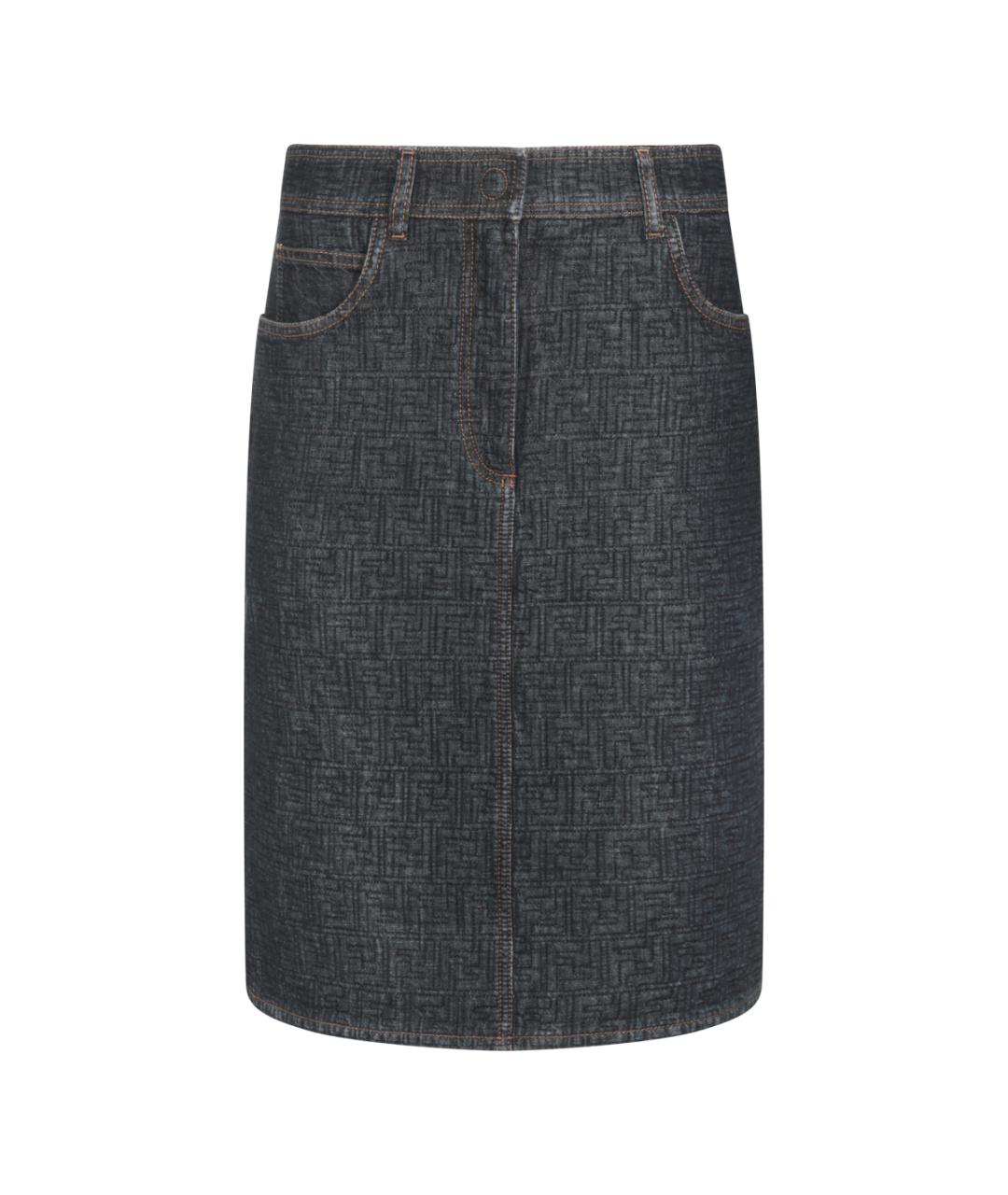 FENDI Темно-синяя хлопковая юбка миди, фото 1