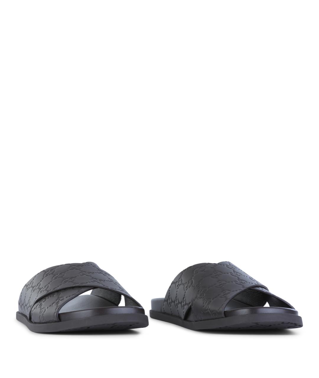 GUCCI Коричневые кожаные шлепанцы, фото 2