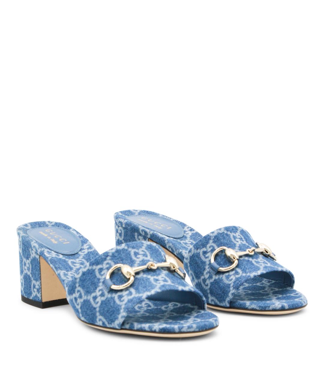 GUCCI Синие текстильные мюли, фото 2