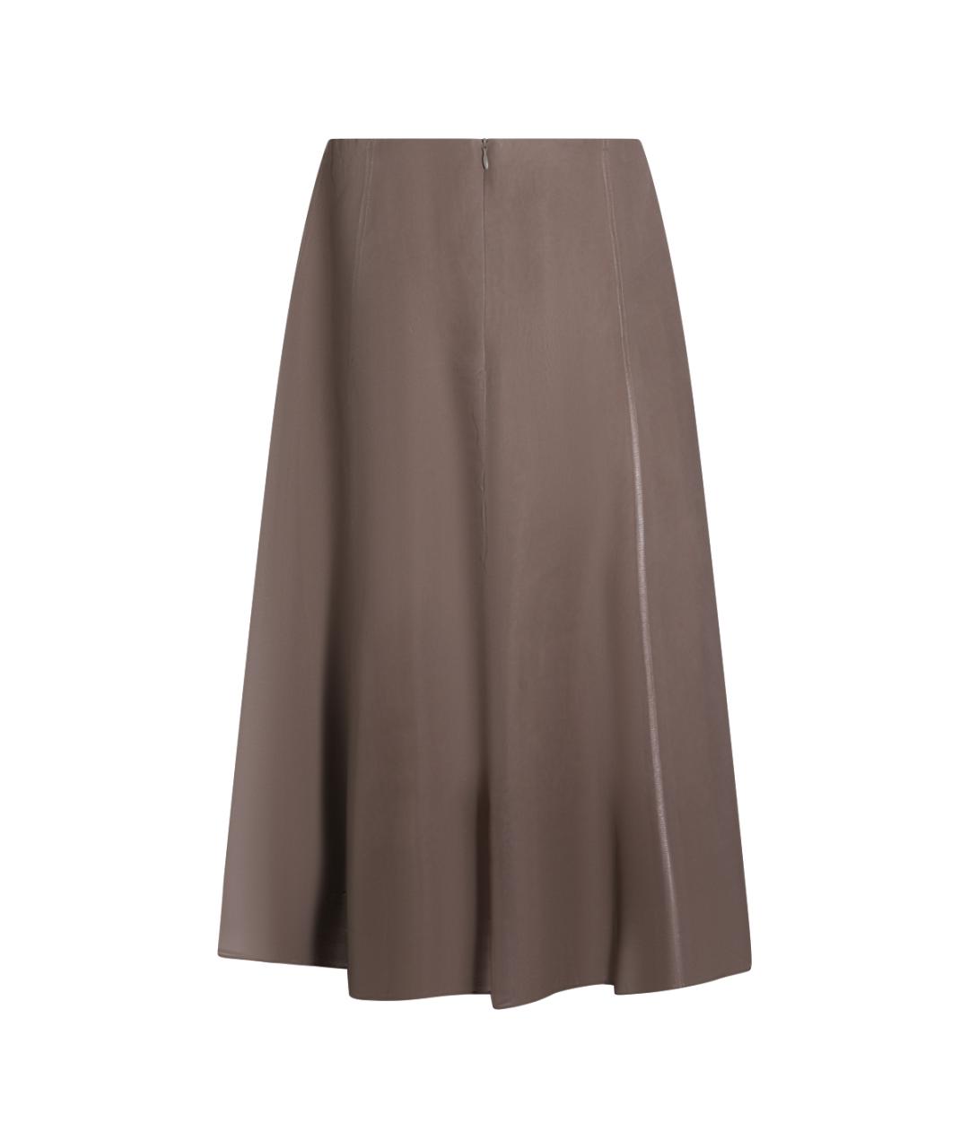 BRUNELLO CUCINELLI Коричневая шелковая юбка миди, фото 2