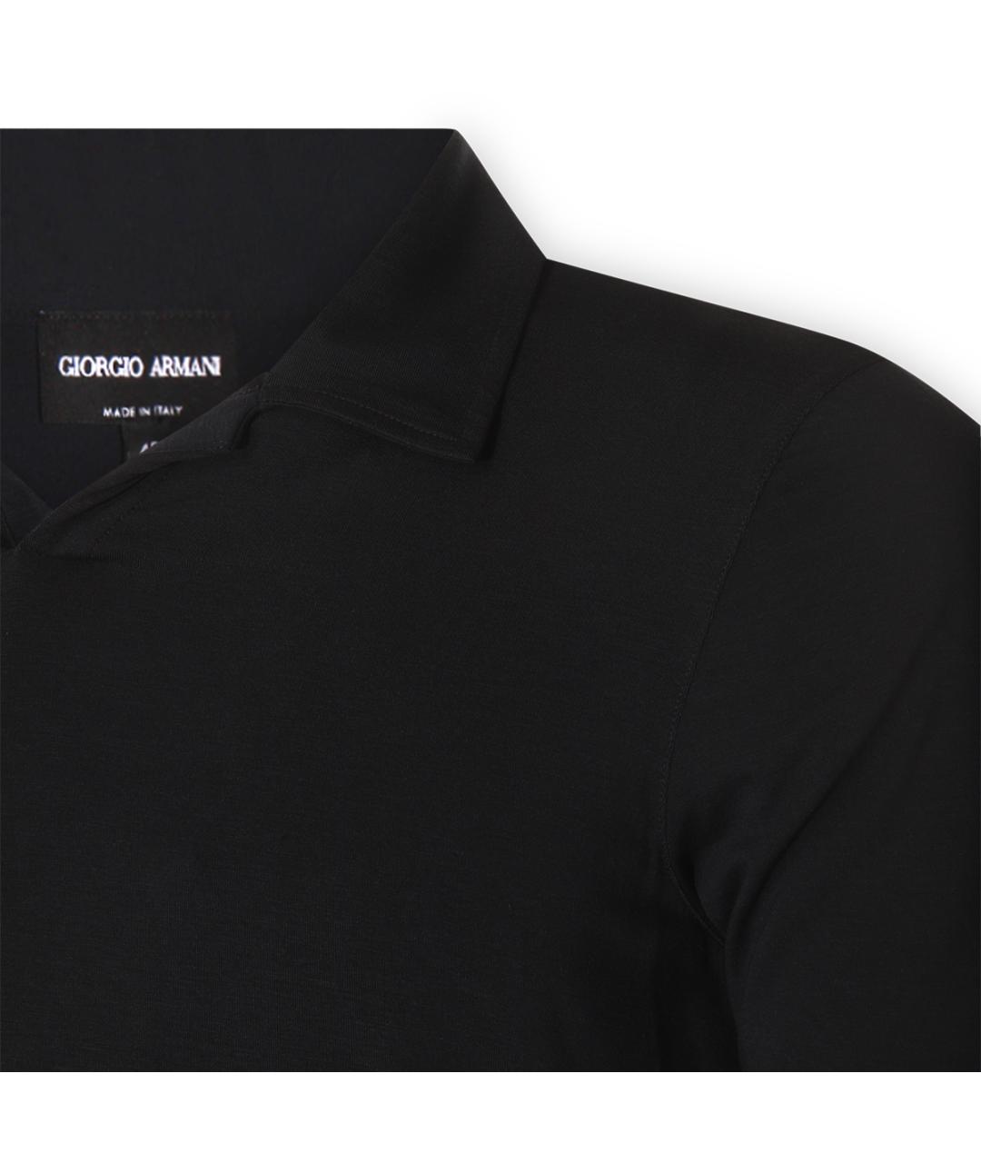GIORGIO ARMANI Черное хлопковое поло с коротким рукавом, фото 3