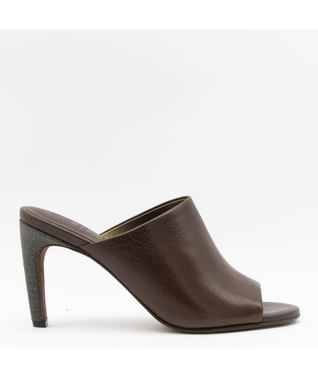 BRUNELLO CUCINELLI Коричневые кожаные мюли, фото 2