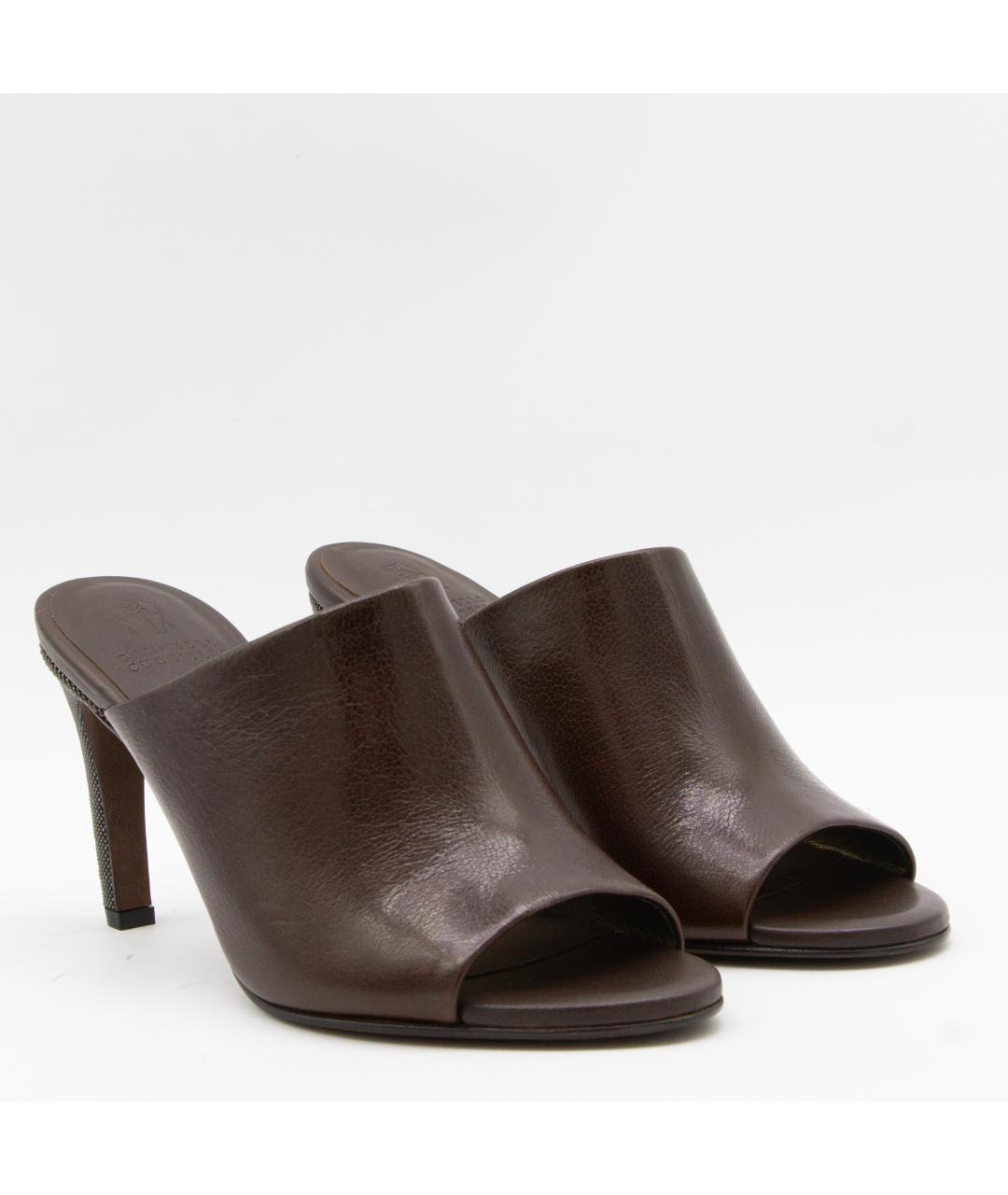 BRUNELLO CUCINELLI Коричневые кожаные мюли, фото 3