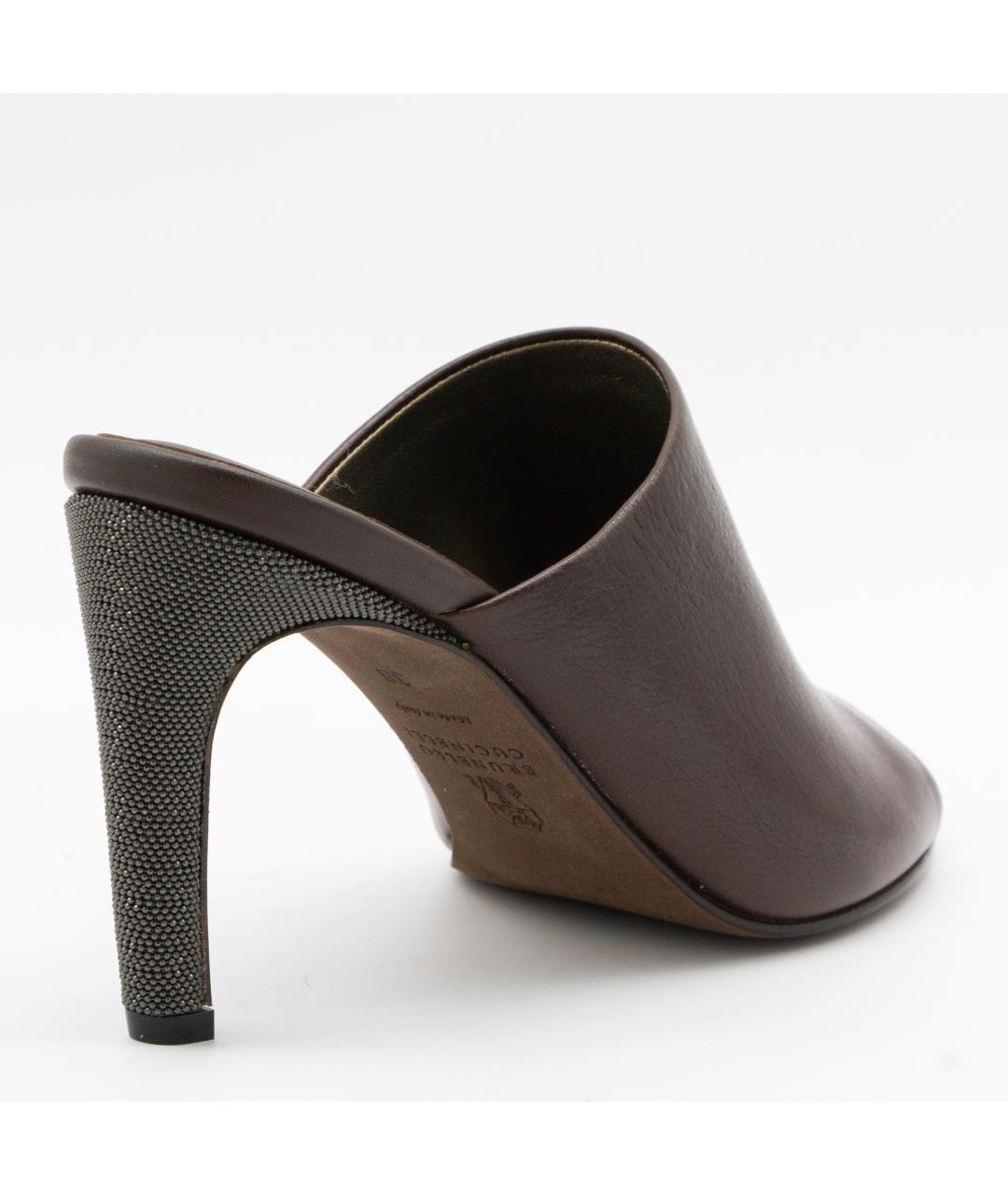 BRUNELLO CUCINELLI Коричневые кожаные мюли, фото 4