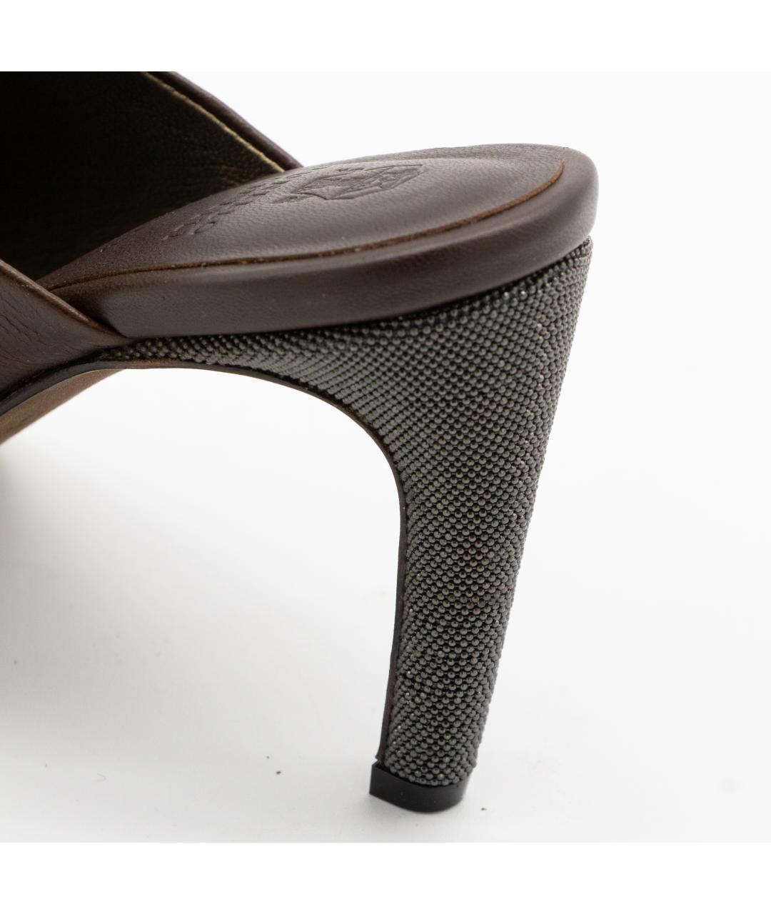 BRUNELLO CUCINELLI Коричневые кожаные мюли, фото 5