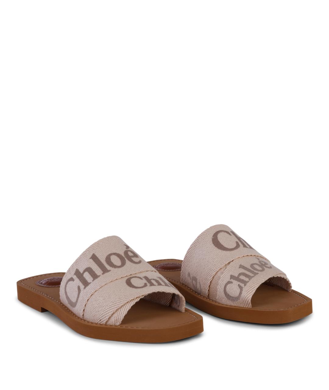 CHLOE Бежевые текстильные шлепанцы, фото 2