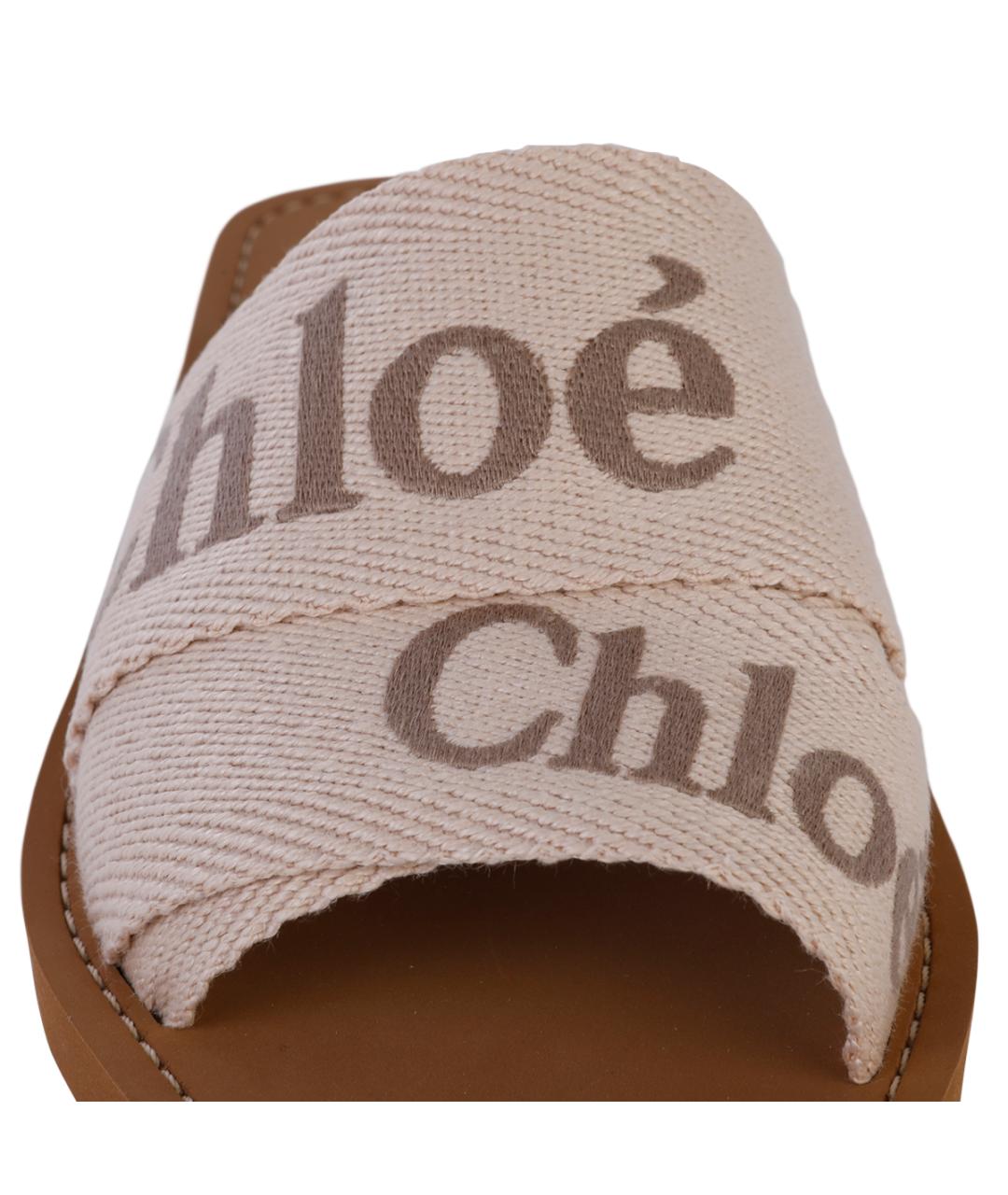 CHLOE Бежевые текстильные шлепанцы, фото 4