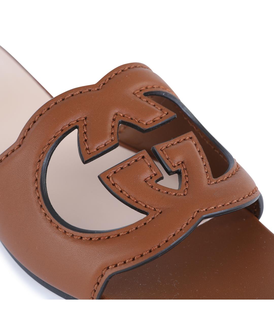 GUCCI Коричневые кожаные шлепанцы, фото 4