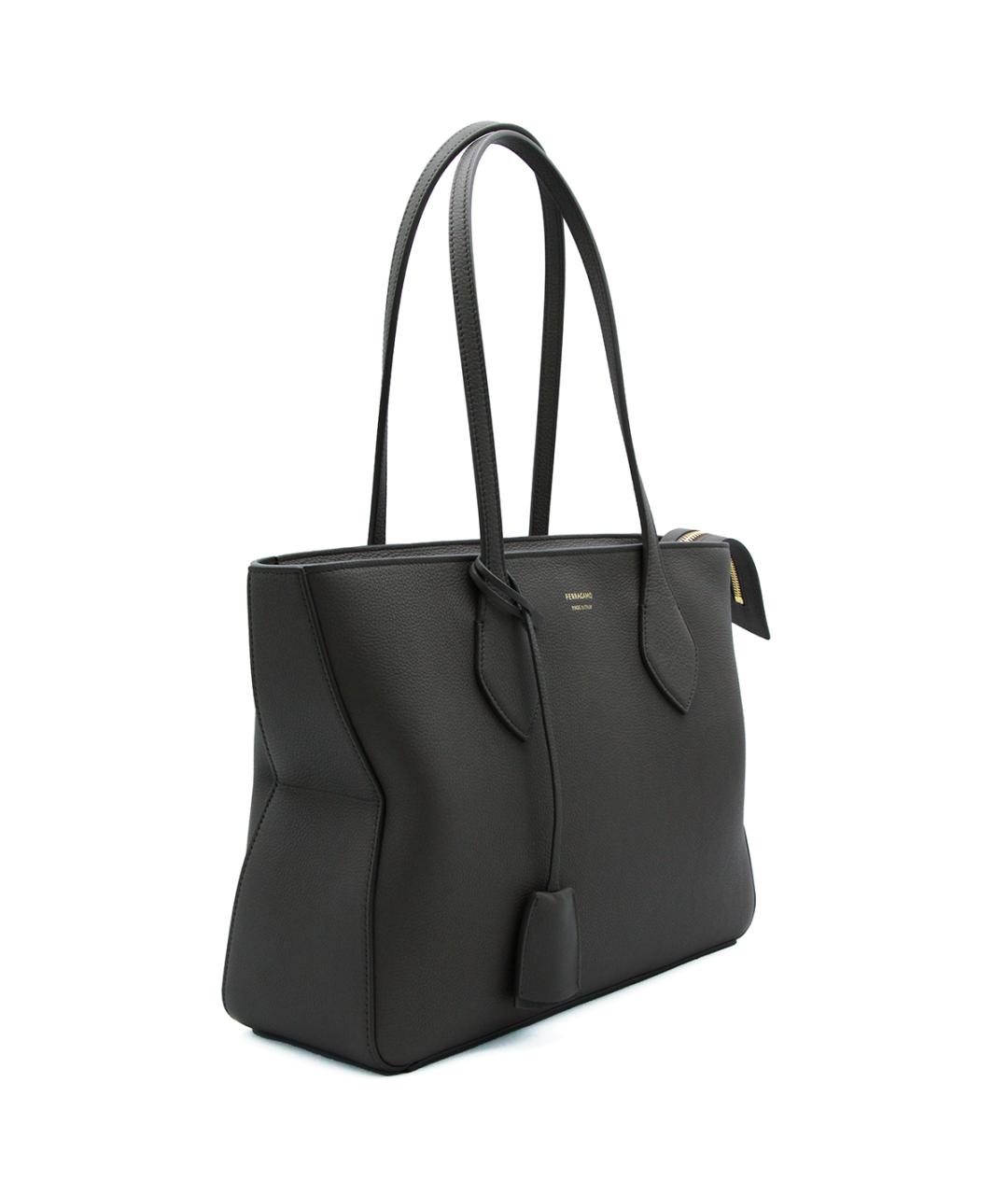 FERRAGAMO Серая кожаная сумка тоут, фото 2