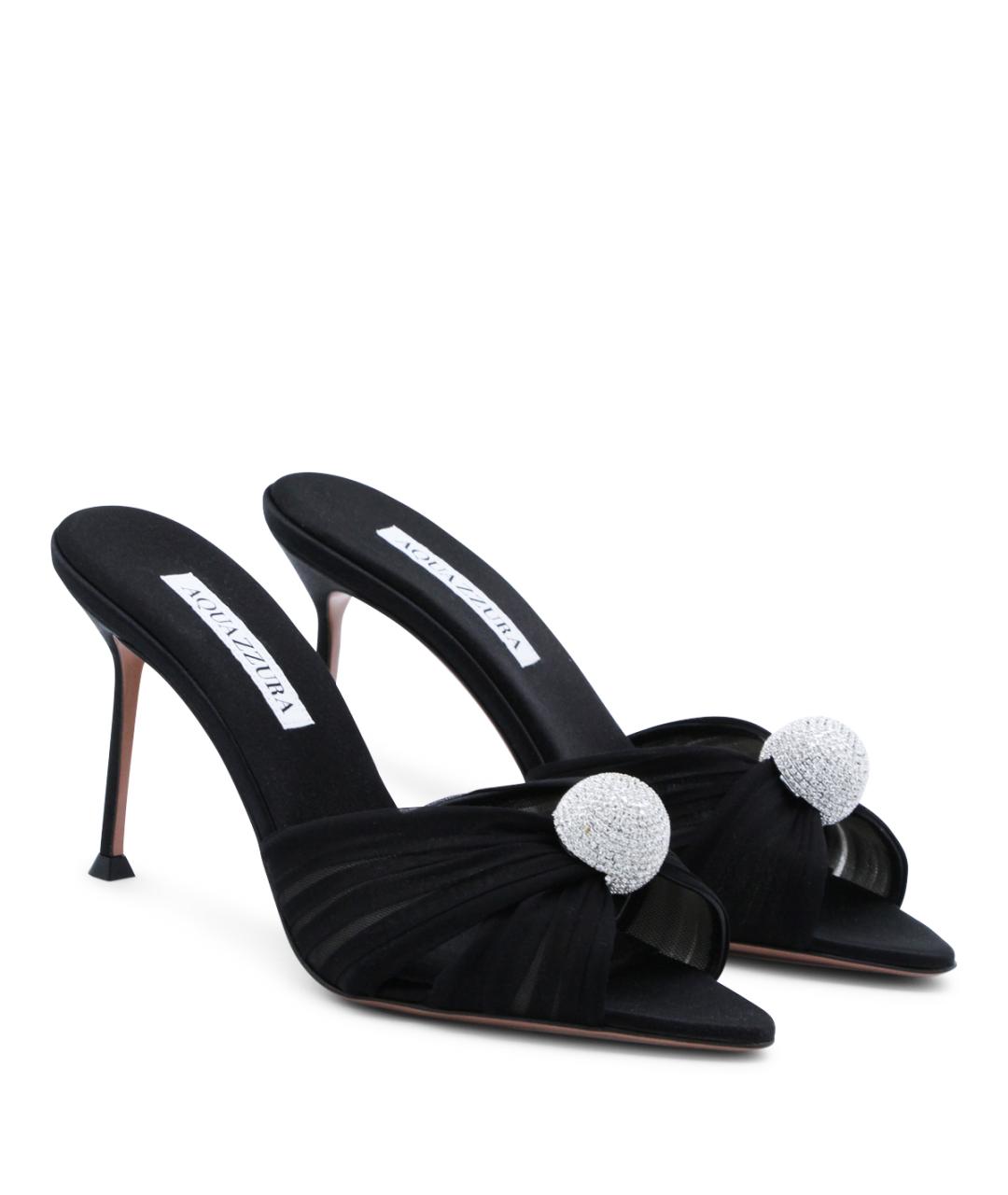 AQUAZZURA Черные текстильные мюли, фото 2