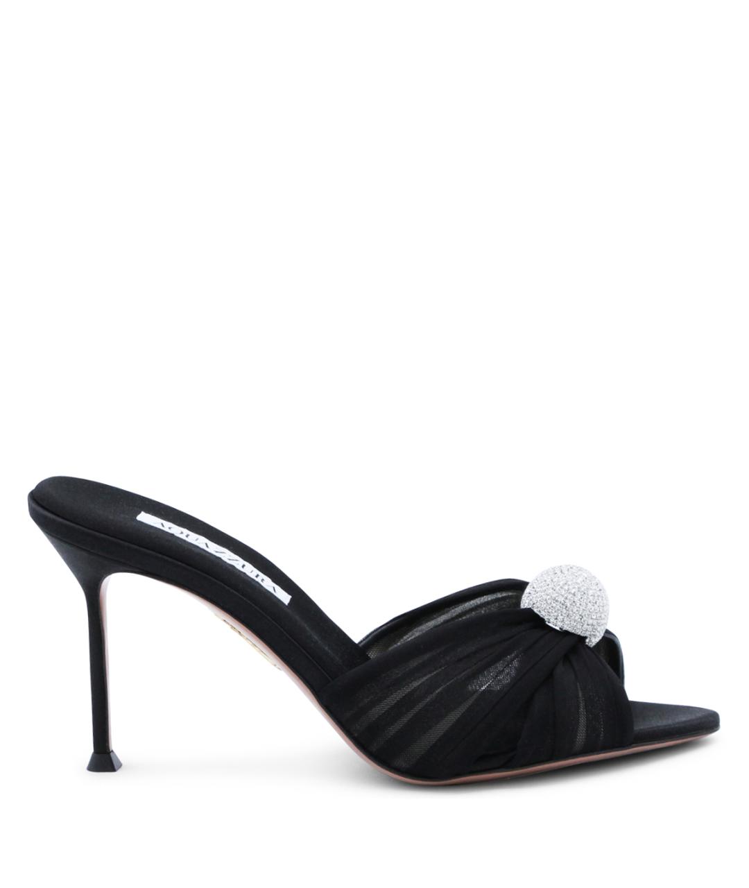 AQUAZZURA Черные текстильные мюли, фото 1