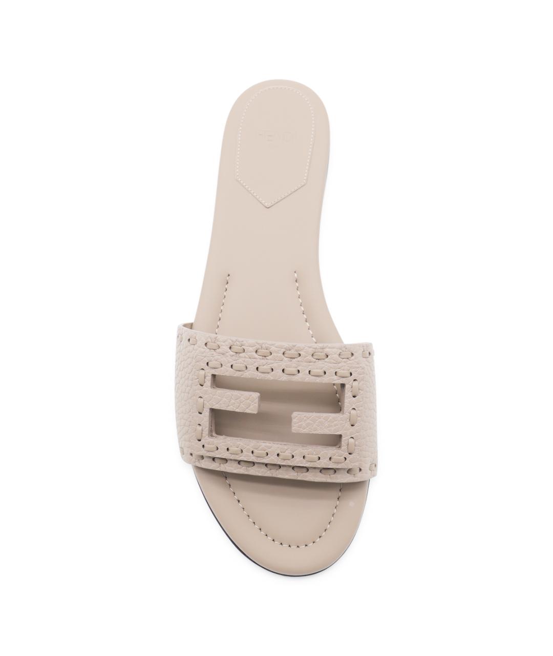 FENDI Бежевые кожаные шлепанцы, фото 4