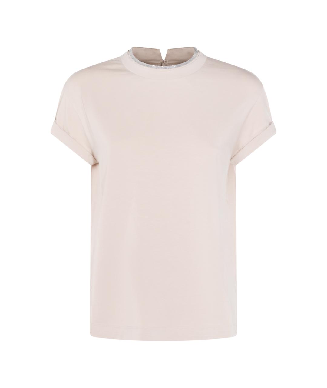 BRUNELLO CUCINELLI Бежевая хлопко-эластановая футболка, фото 1