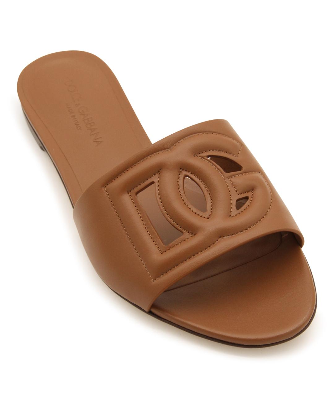 DOLCE&GABBANA Коричневые кожаные шлепанцы, фото 4