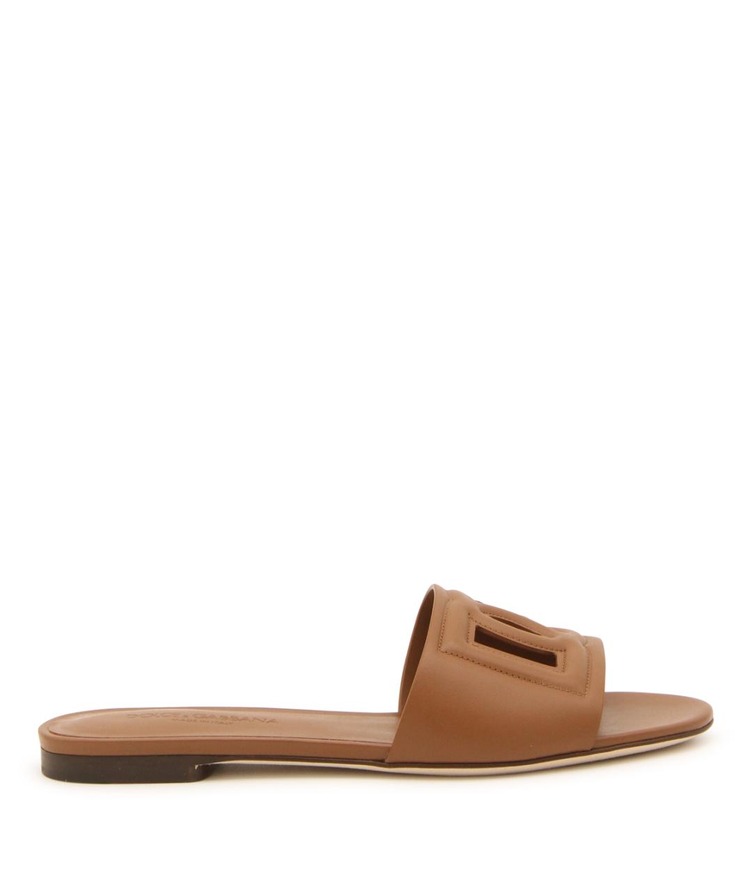 DOLCE&GABBANA Коричневые кожаные шлепанцы, фото 1