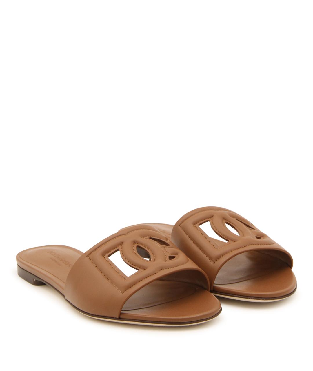 DOLCE&GABBANA Коричневые кожаные шлепанцы, фото 2