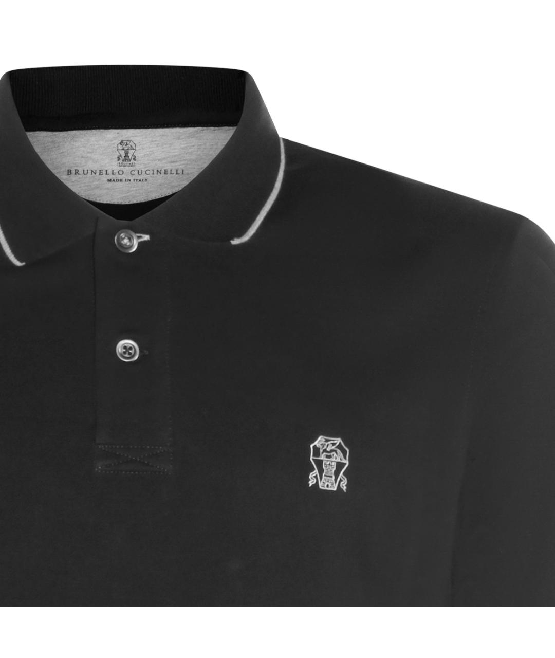 BRUNELLO CUCINELLI Черное хлопковое поло с коротким рукавом, фото 3