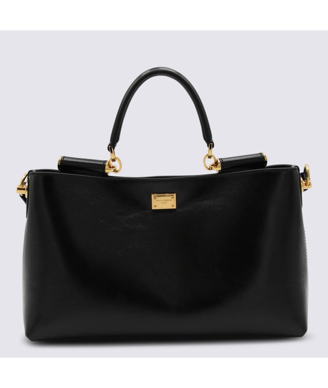DOLCE&GABBANA Черная кожаная сумка тоут, фото 2