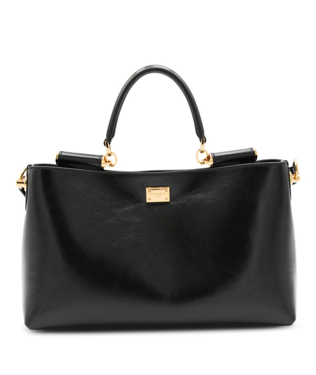 DOLCE&GABBANA Черная кожаная сумка тоут, фото 1