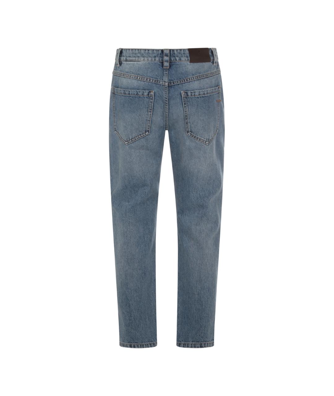 BRUNELLO CUCINELLI Синие хлопковые прямые джинсы, фото 2