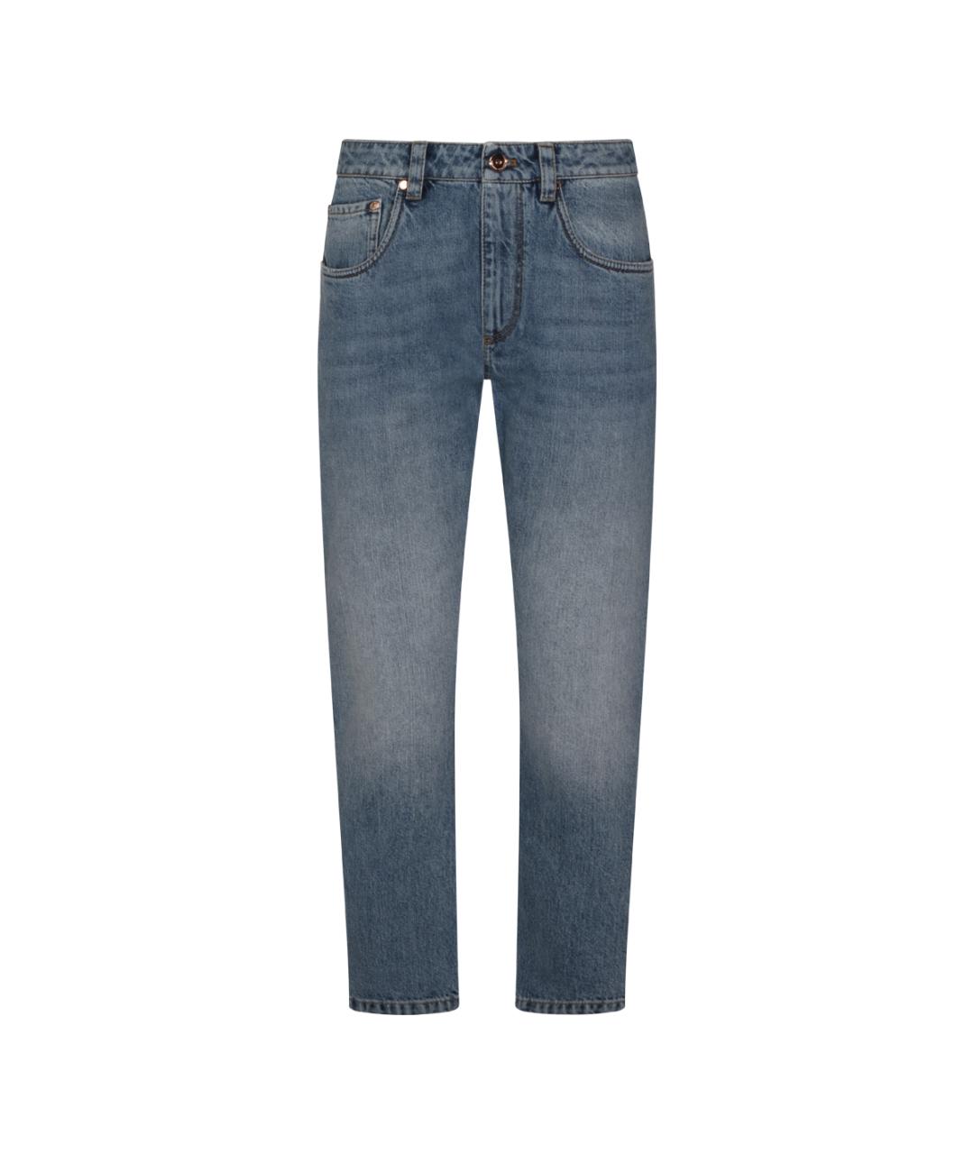 BRUNELLO CUCINELLI Синие хлопковые прямые джинсы, фото 1