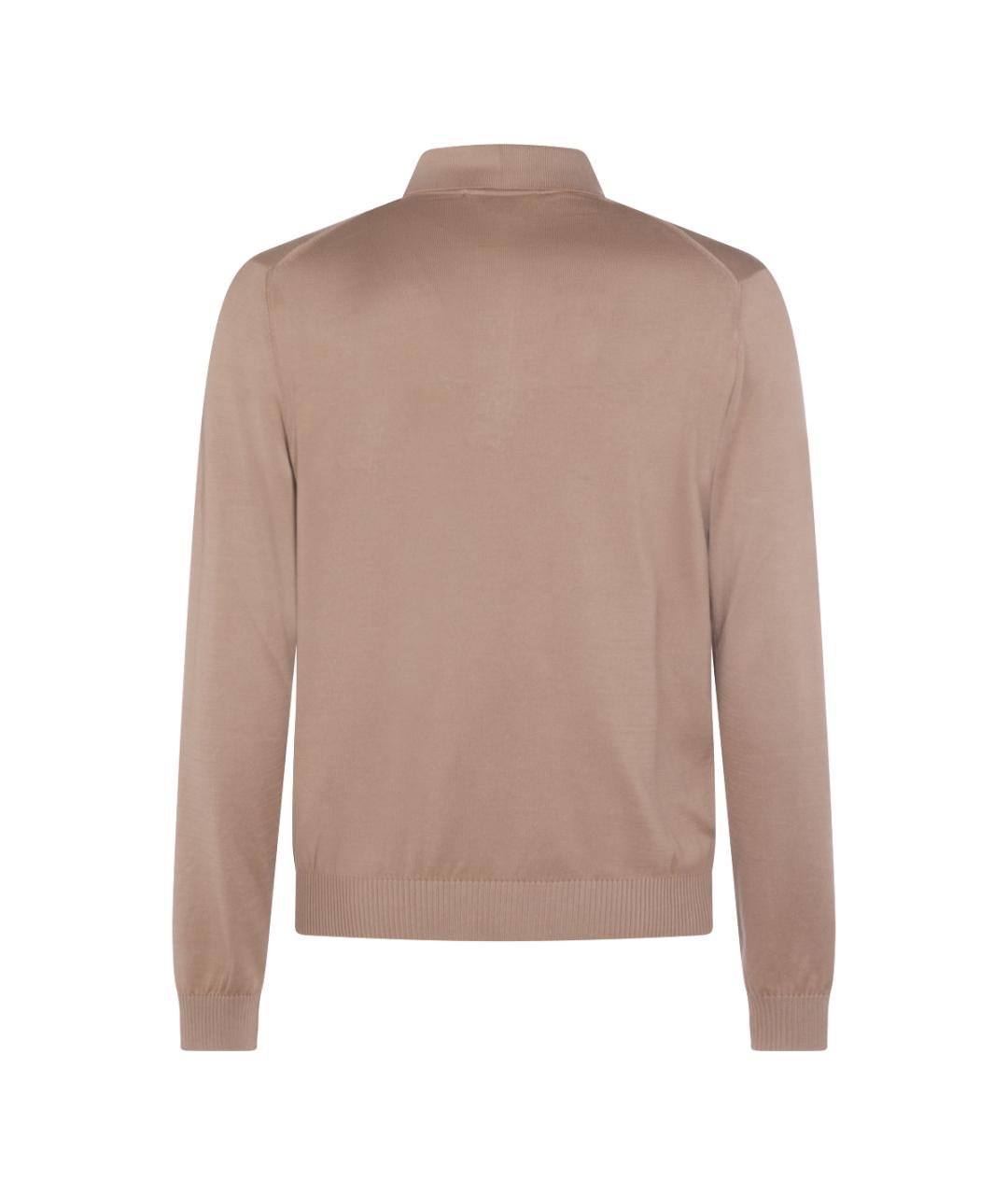 MALO Бежевое хлопковое поло с длинным рукавом, фото 2