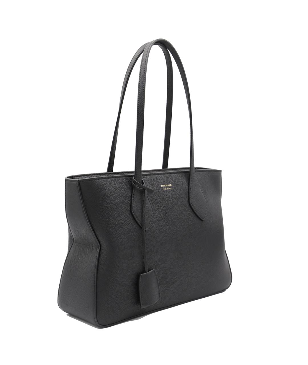 FERRAGAMO Черная кожаная сумка тоут, фото 2