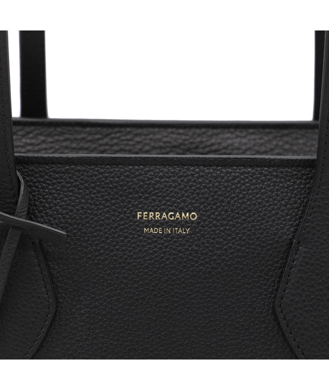 FERRAGAMO Черная кожаная сумка тоут, фото 4