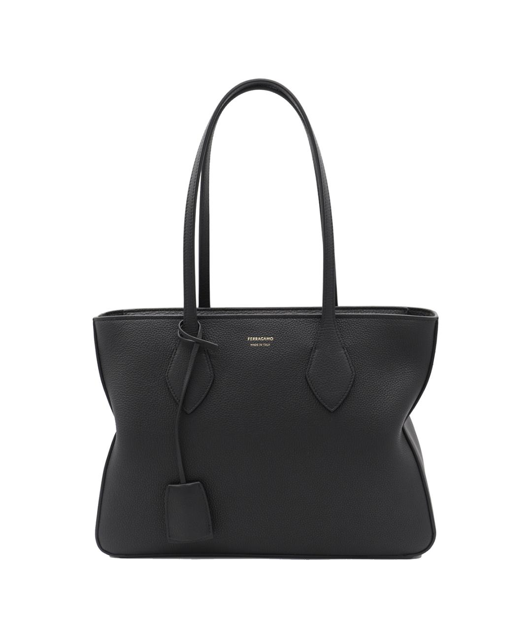 FERRAGAMO Черная кожаная сумка тоут, фото 1