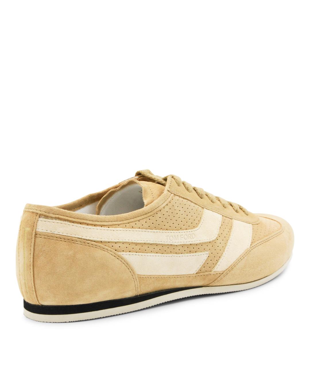 TOM FORD Бежевые кожаные низкие кроссовки / кеды, фото 3