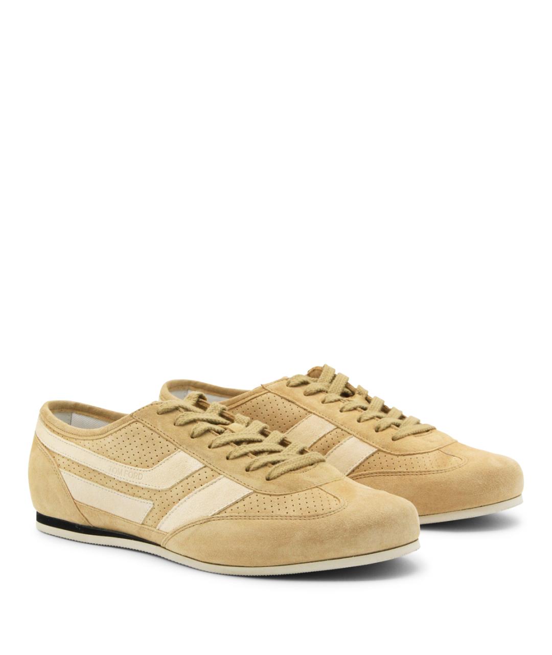 TOM FORD Бежевые кожаные низкие кроссовки / кеды, фото 2