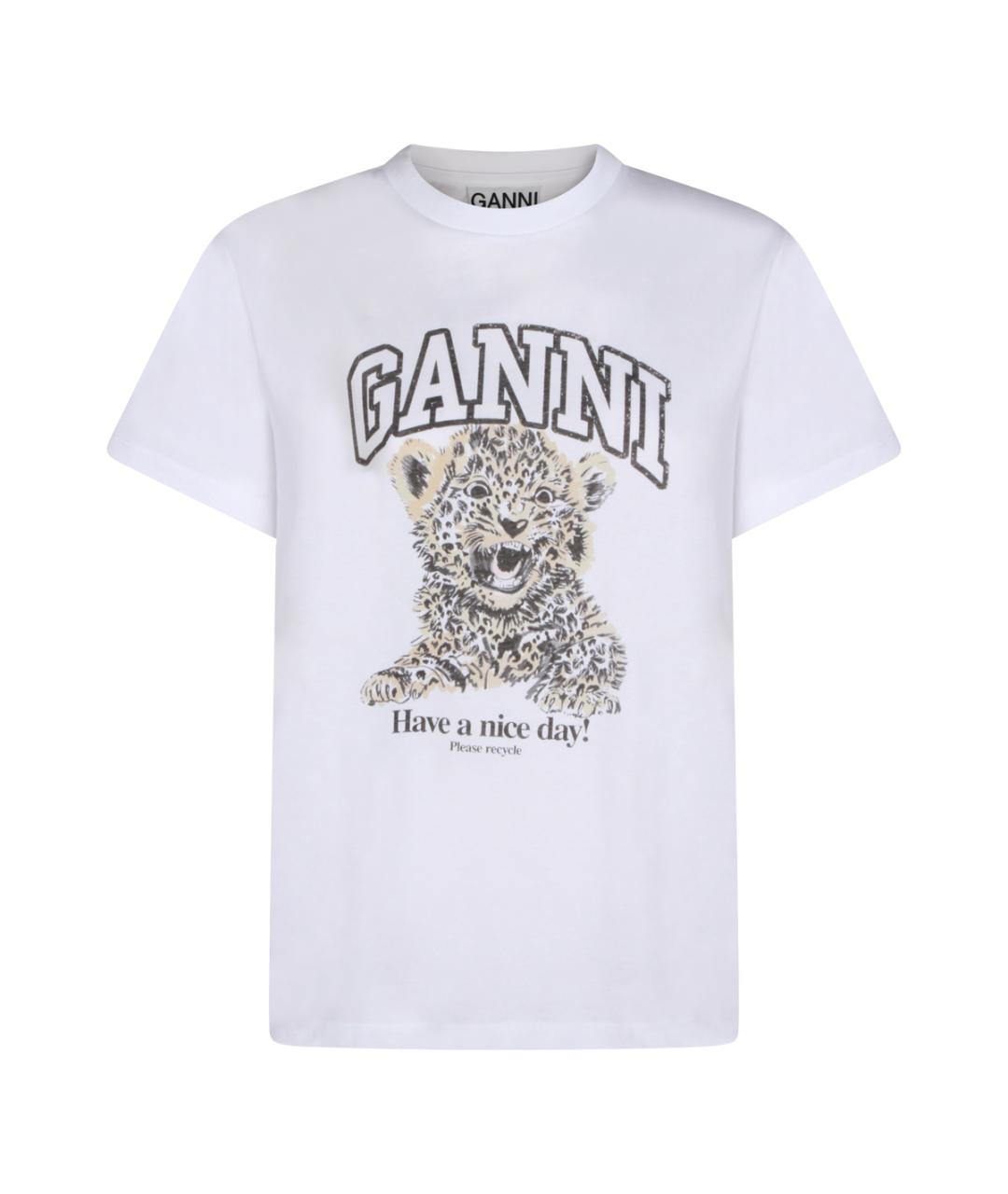 GANNI Белая хлопковая футболка, фото 1
