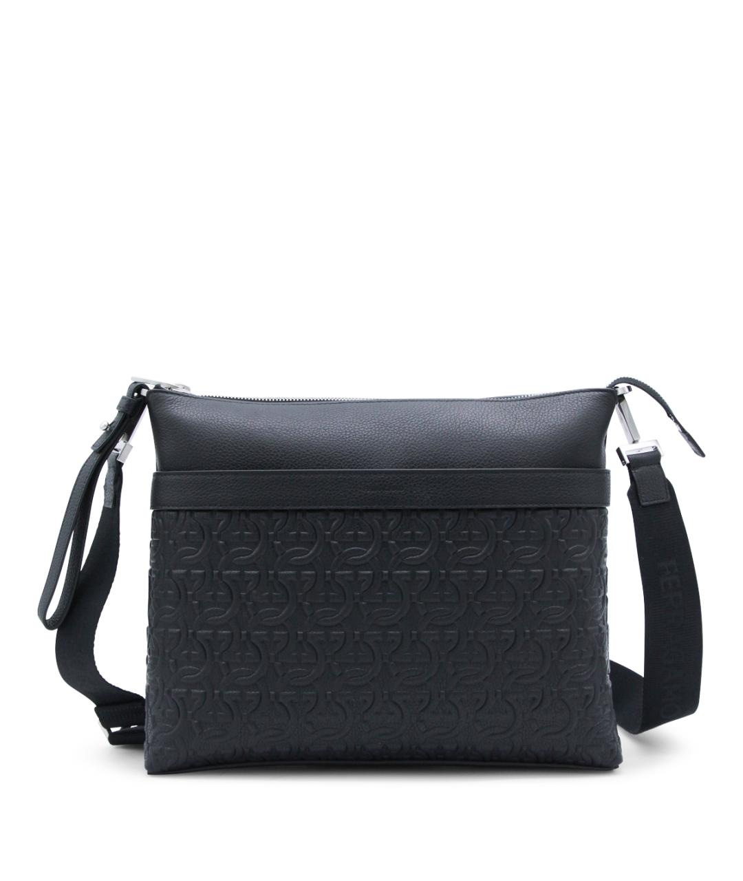 FERRAGAMO Черная кожаная сумка на плечо, фото 1