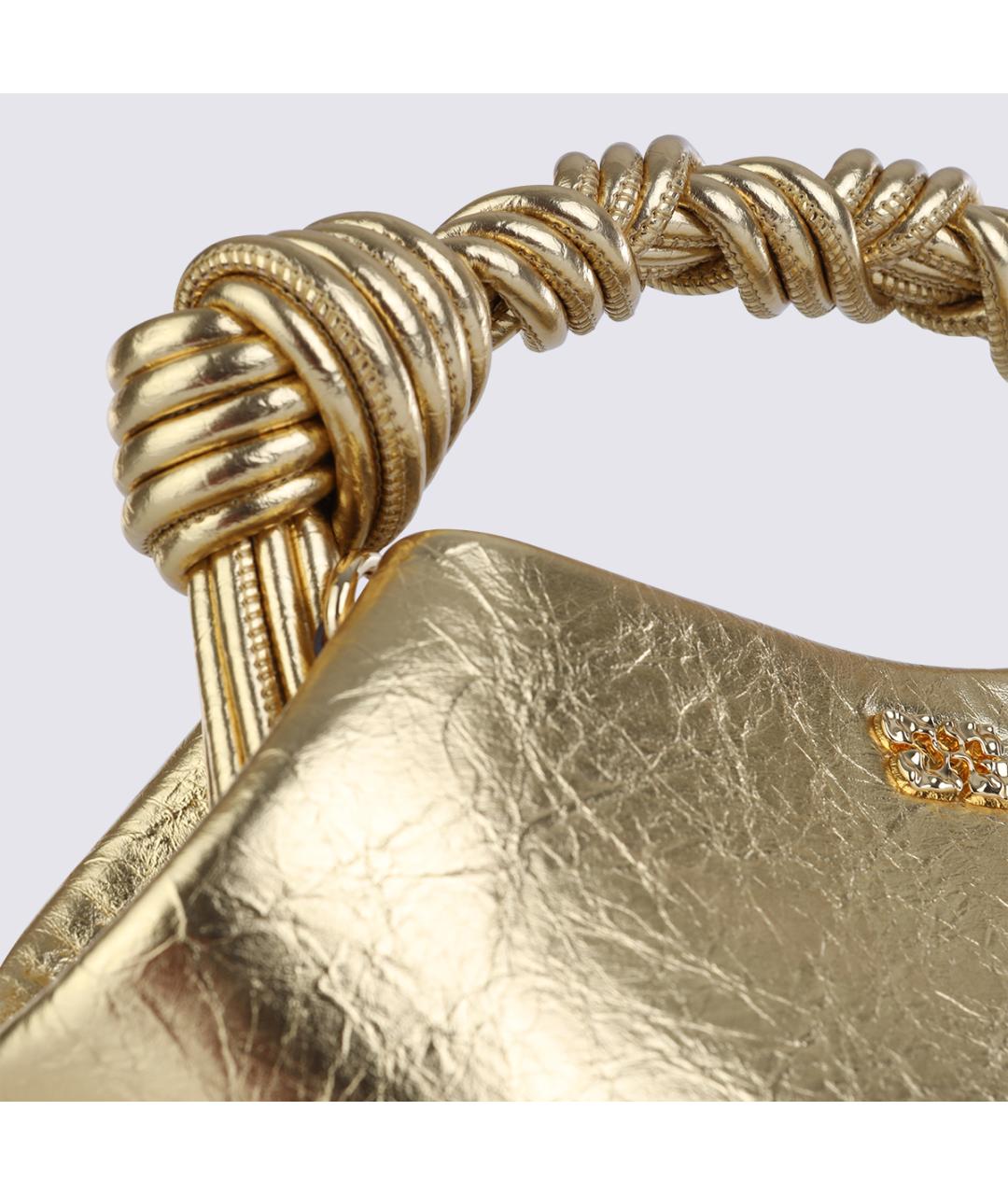 GANNI Золотая кожаная сумка с короткими ручками, фото 5