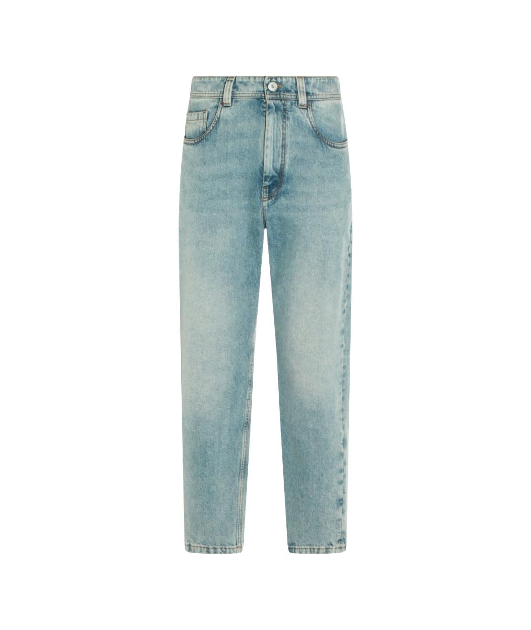 BRUNELLO CUCINELLI Голубые хлопковые прямые джинсы, фото 1