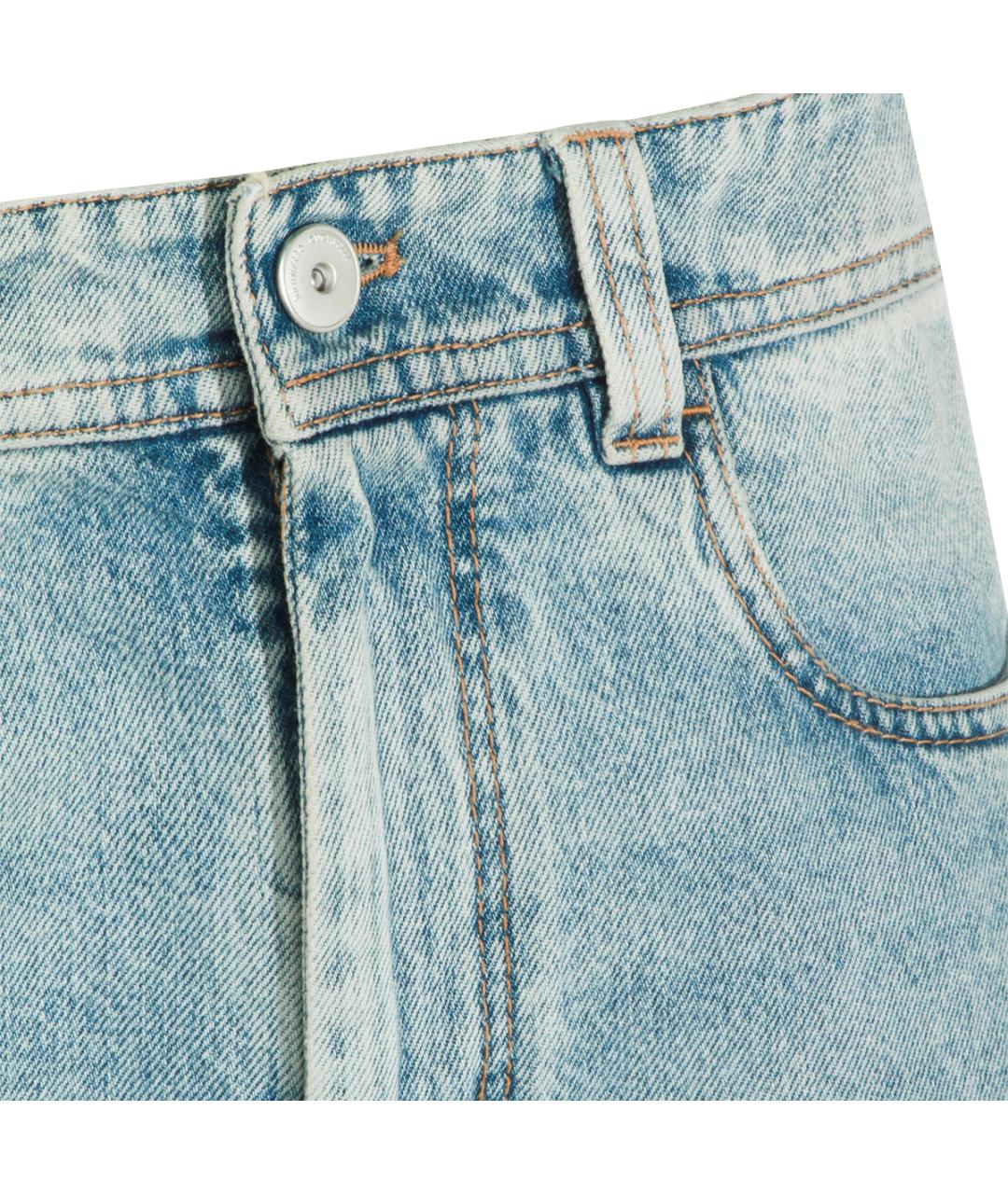 BRUNELLO CUCINELLI Голубые хлопковые прямые джинсы, фото 4