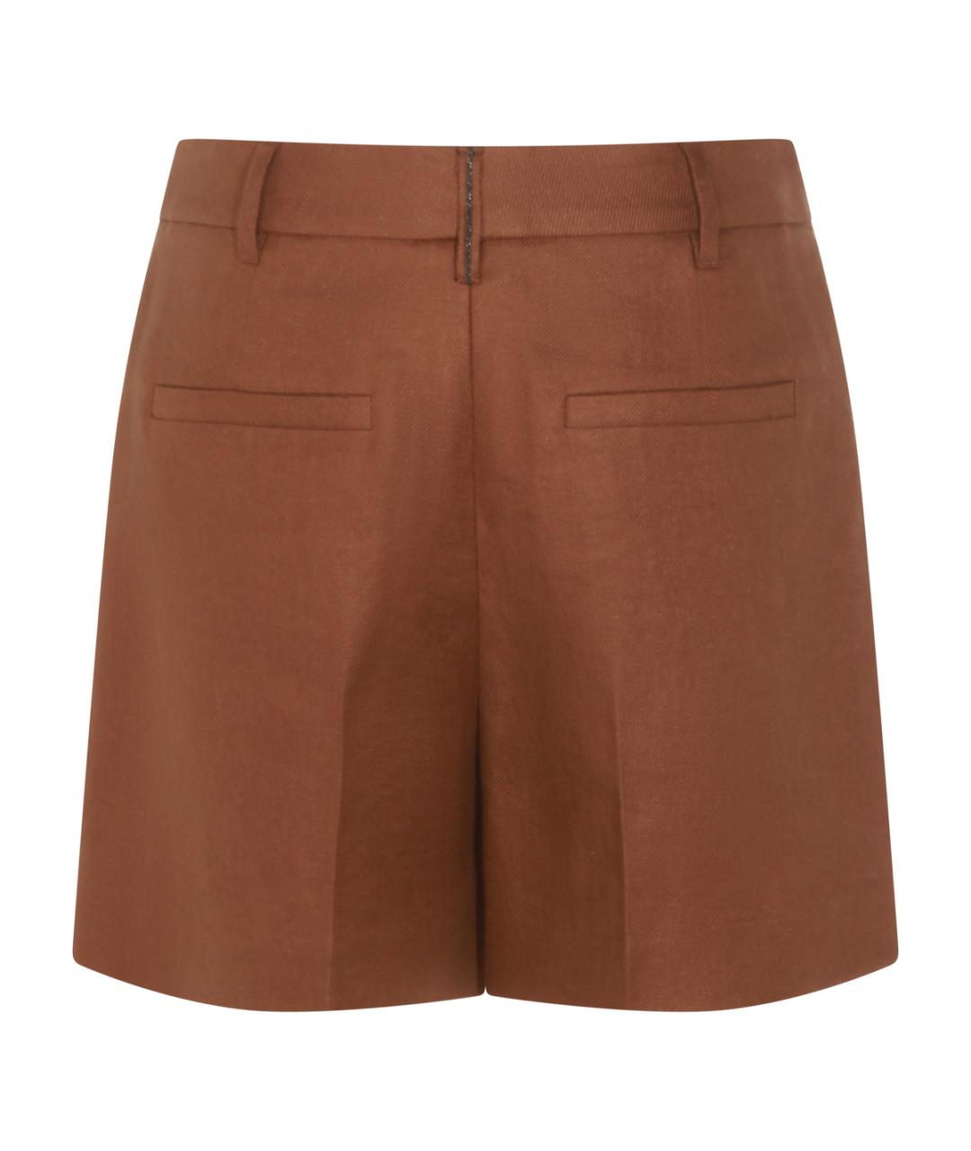 BRUNELLO CUCINELLI Коричневые льняные шорты, фото 2
