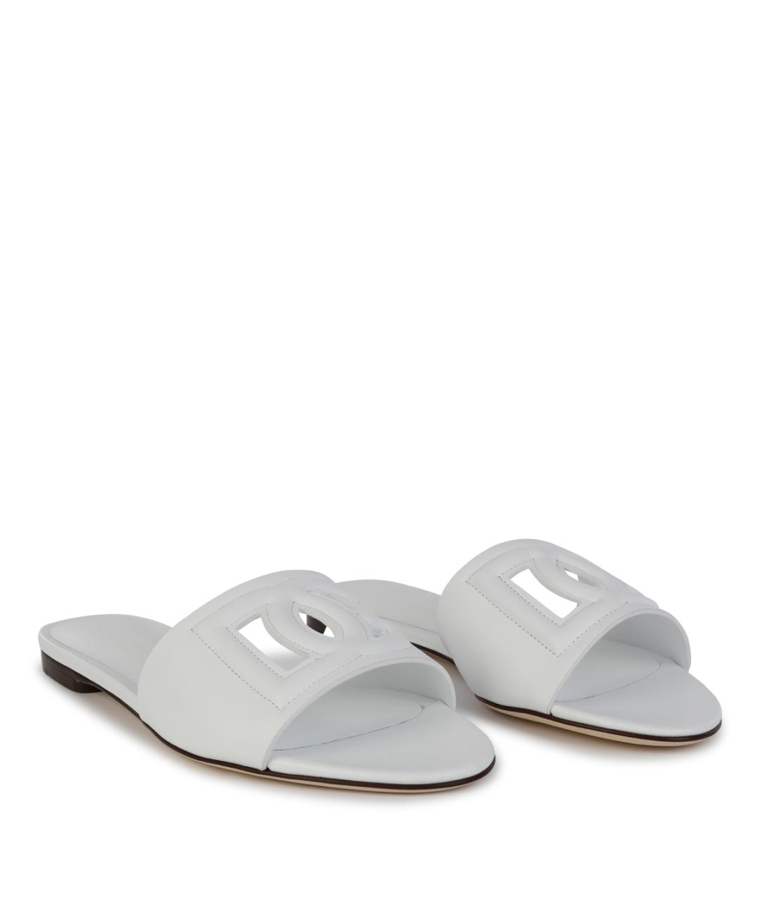 DOLCE&GABBANA Белые кожаные шлепанцы, фото 2